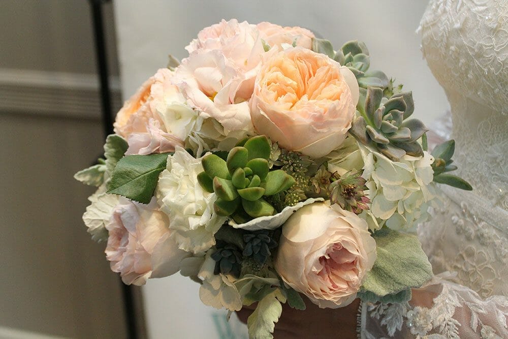 Bouquet - peach and white flowers with succulents