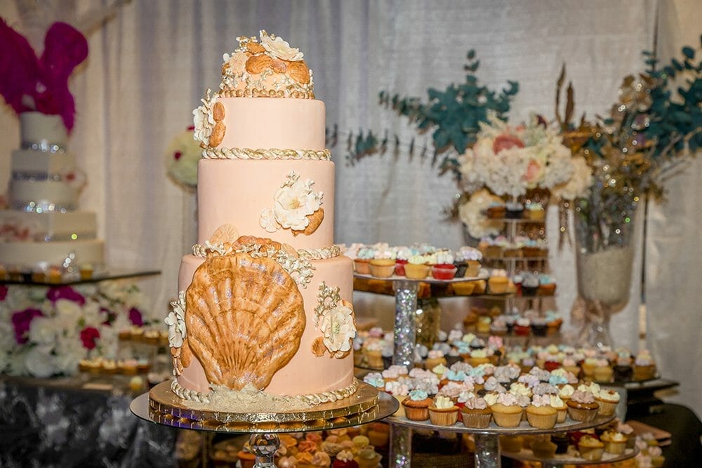 Cupcakes and Beach Themed Wedding Cake
